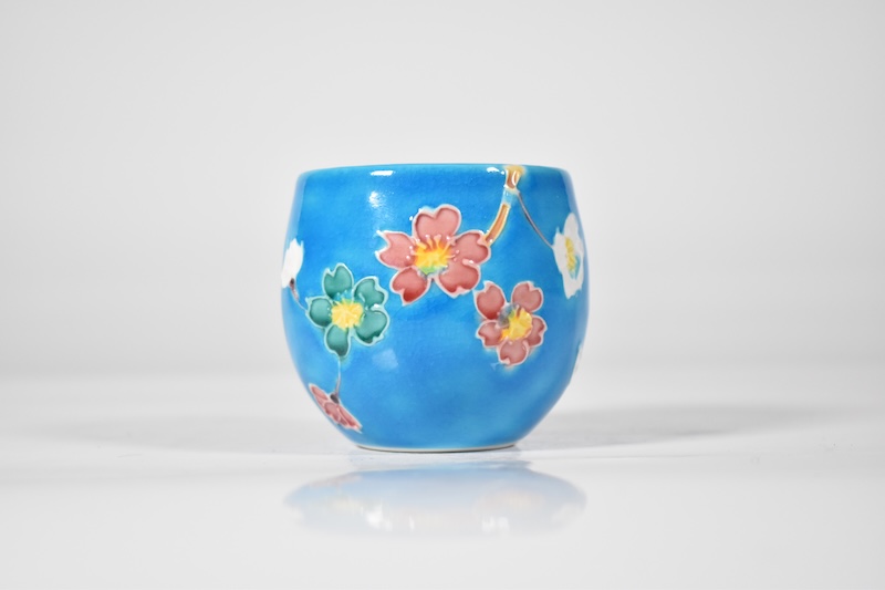 [京都・清水焼]浅黄交趾桜花　丸湯呑